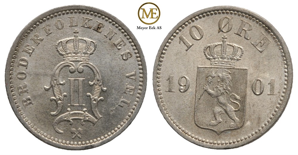 10 øre 1901 Oscar II. Kv.0