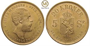 20 kroner /5 Spc. 1874 Oscar II. Kv.0/01