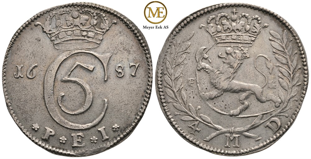 4 mark 1687 Christian V. Kv.1+/01