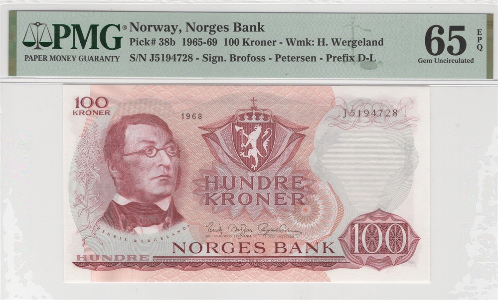 100 kroner 1968 J.5194728. Kv.0