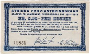 5 kroner Strinda Provianteringsraad. November 1919. Kv.01