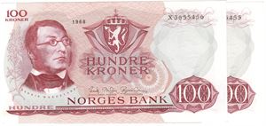 100 kroner 1968 X. Erstaningssedler i serie. Kv.0/01