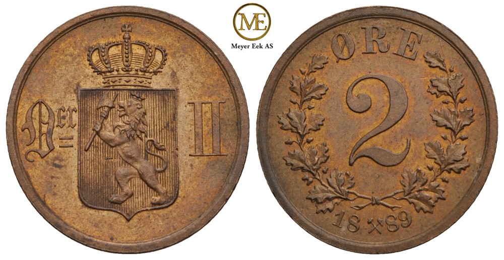 2 øre 1889 Oscar II. Kv.0