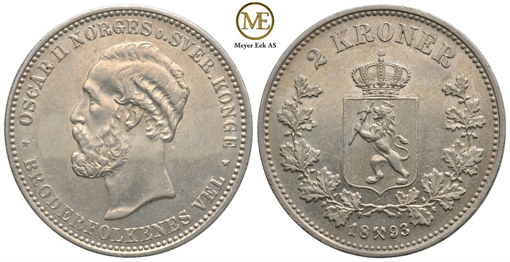 2 kroner 1893 Oscar II. Kv.0