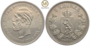 2 kroner 1893 Oscar II. Kv.0