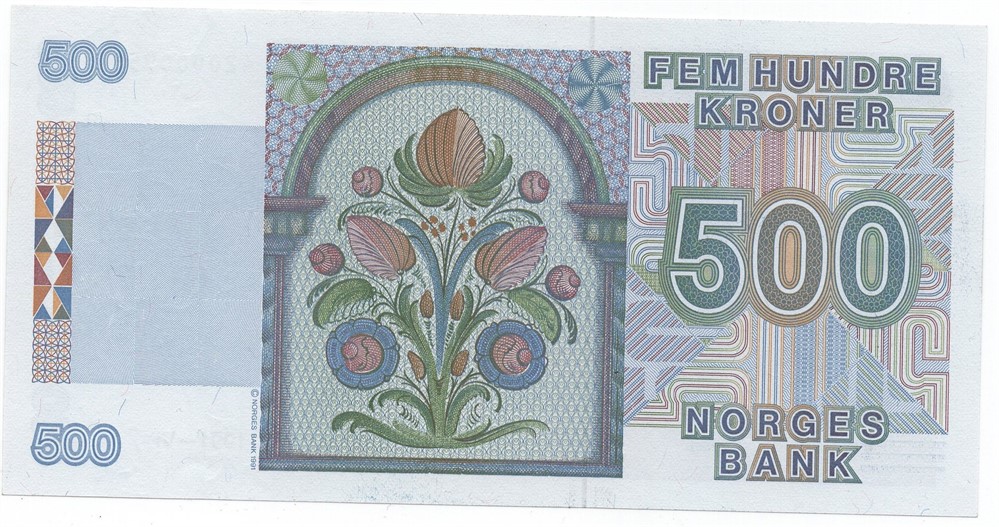 500 kroner 1991. 6 Utg. Kv.0