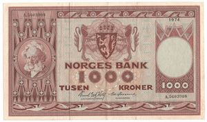 1000 kroner 1974 A.5603908. Kv.1+