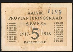 Aalvik provianteringsraad 5 kr 1917/18 kv. 1+