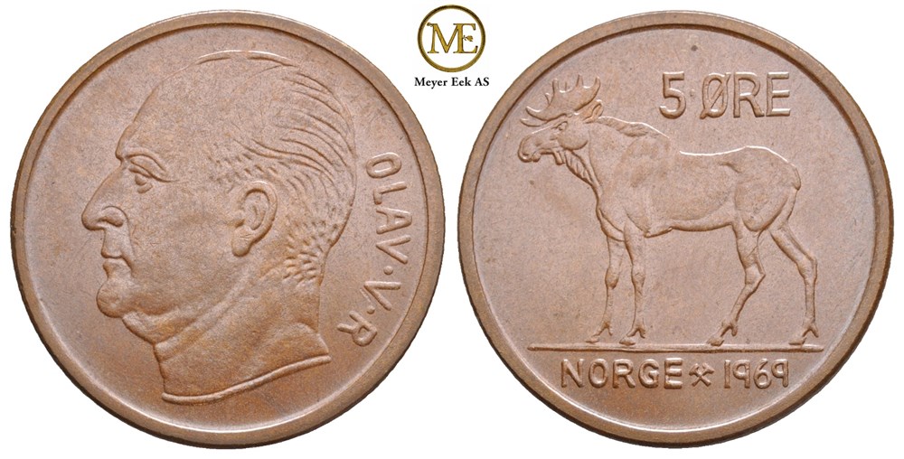 5 øre 1969 Olav V. Kv.0