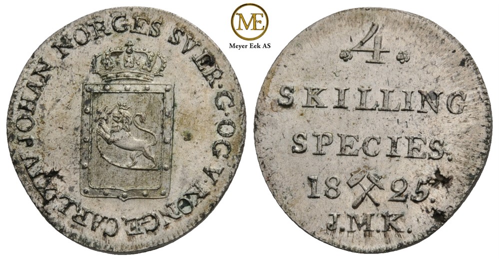 4 skilling 1825 Carl XIV Johan. Kv.0/01