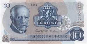 10 kroner 1974 QT erstatningsseddel. Kv.0