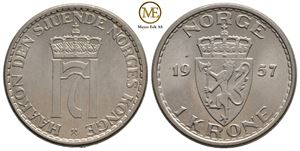 1 krone 1957 Haakon VII. Prakt