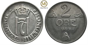 2 øre 1918 Haakon VII. Kv.0