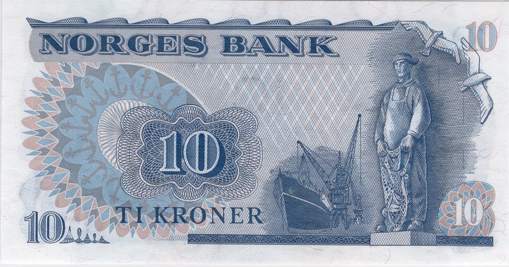 10 kroner 1974 QT erstatningsseddel. Kv.0