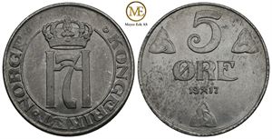 5 øre 1917 Haakon VII. Kv.0