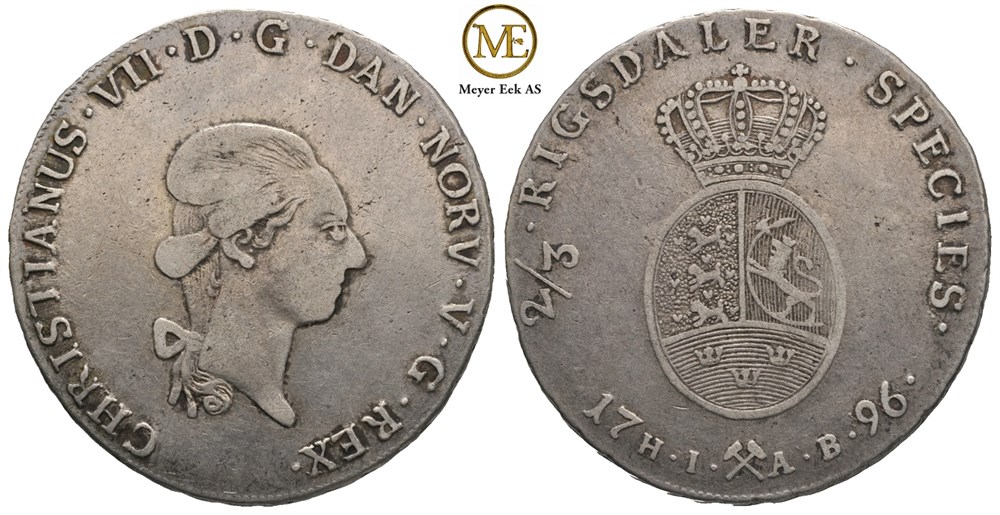 2/3 speciedaler 1796 Christian VII. Kv.1+