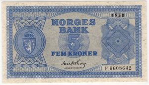 5 kroner 1950 F. 65 EPQ hos PMG. Kv.0