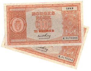 10 kroner 1949 K. Kv.0/01