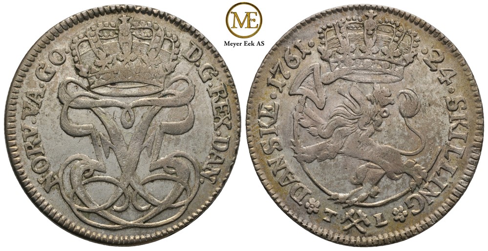 24 skilling 1761 Frederik V. Kv.1+/01