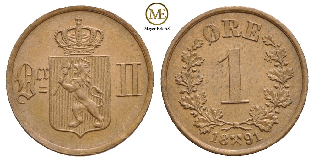 1 øre 1891 Oscar II. Kv.0
