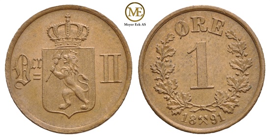 1 øre 1891 Oscar II. Kv.0