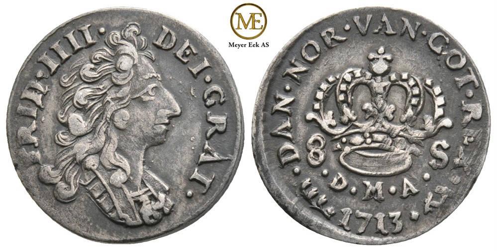 8 skilling 1713 Frederik IV. Kv.1+