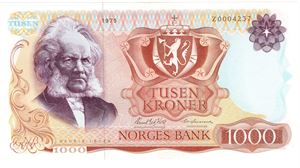 1000 kroner 1975 Z.0004237. Erstatningsseddel. Kv.0