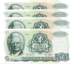 Lot. 50 kroner 1980, 82, 82 og 1983. Usirkulert