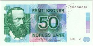 50 kroner 1984. Specimen. Svært sjelden. Kv.0