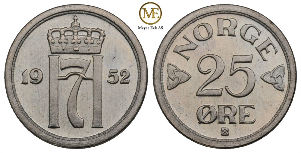 25 øre 1952 Haakon VII. Prakt eksemplar