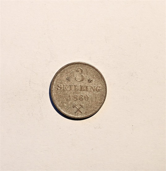 Norge 3 skilling 1869 kv. 1