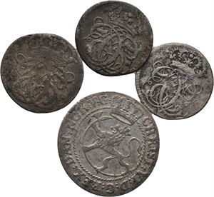 Lot. 2 skilling 1669, 1696, 1698 og 8 skilling 1733. Vk