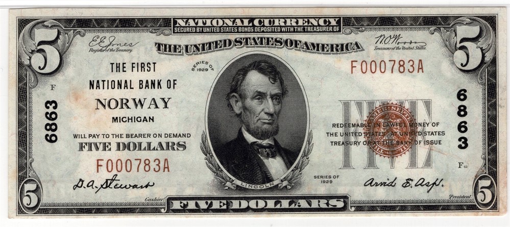 5 dollar National Bank of Norway. Kv.01