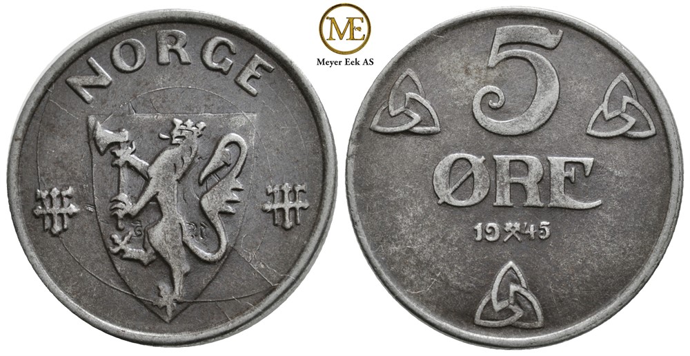 5 øre 1945 Haakon VII. Kv.01