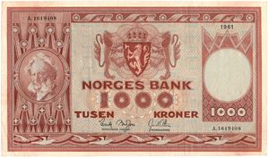 1000 kroner 1961 A.1619408. Kv.1+/01