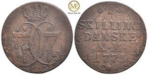 Skilling 1771 Christian VII. Kongsberg utg. Kv.1/1+