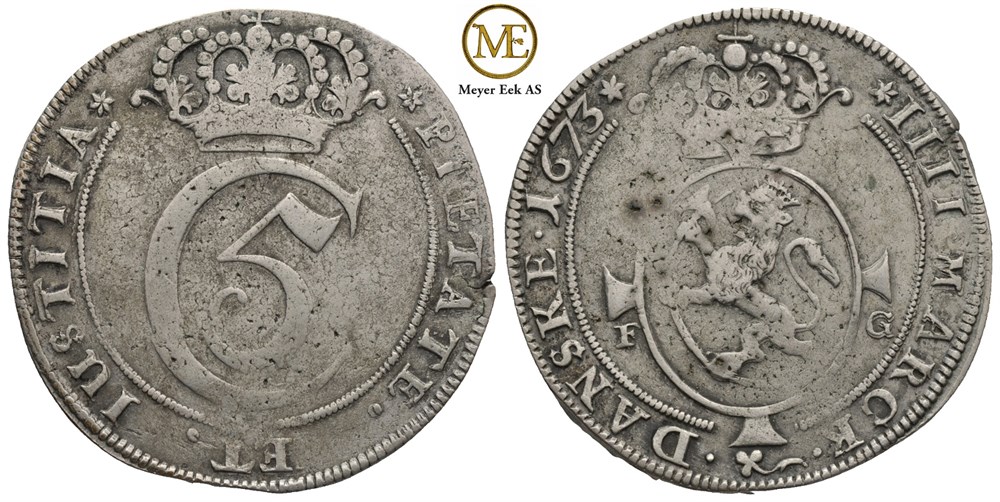 4 mark 1673 Christian V. Kv.1