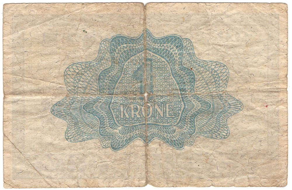 1 krone 1947 K.0812429 med blått trykk på revers.