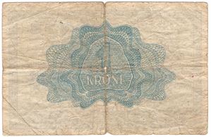 1 krone 1947 K.0812429 med blått trykk på revers.