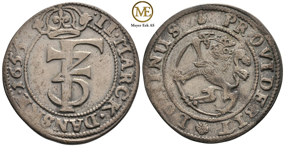2 mark 1655 Frederik III. Kv.1/1+