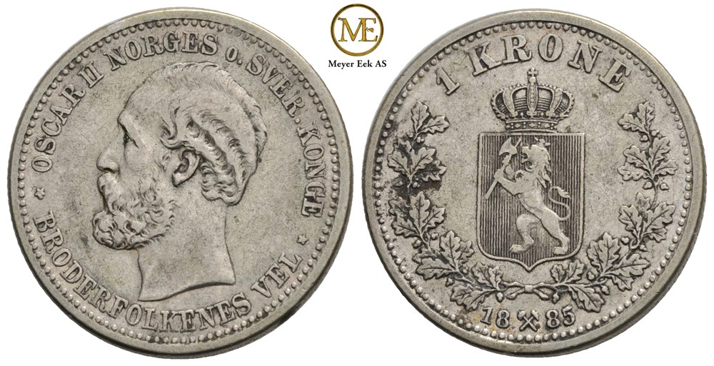 1 krone 1885 Oscar II. Kv.1+