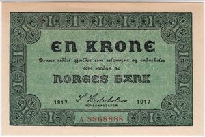 1 krone 1917 A.8868888. 63 EPQ. Kv.0/01