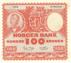 100 kroner 1958 F.7903129. Kv.01