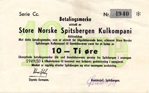 Spitsbergen Kullkompani 10 øre betalingsmerke 1949/50 Cc