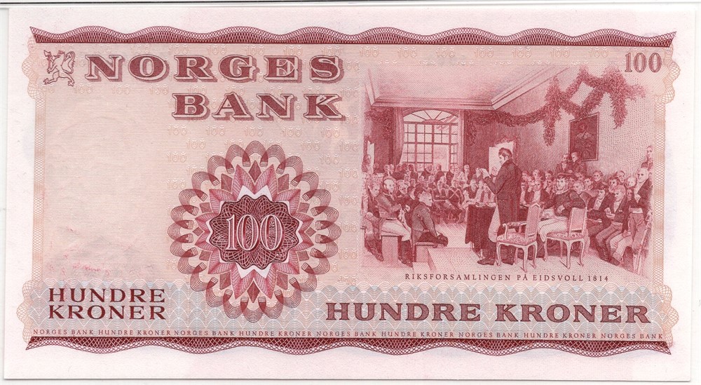 100 kroner 1962 Z.0066977 etstatningsseddel. Kv.0