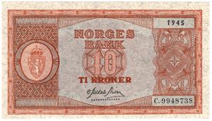 10 kroner 1945 C.9948738. Kv.0