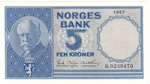 5 kroner 1957 D.9239470. Kv.0