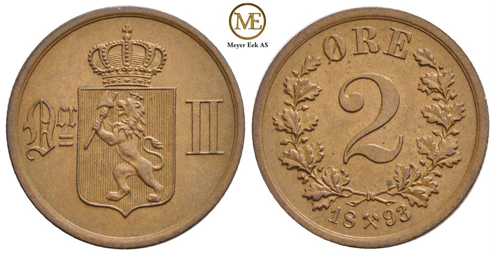2 øre 1893 Oscar II. Kv.0
