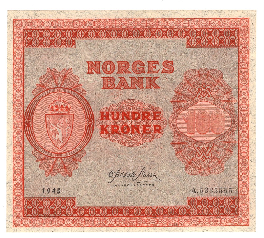 100 kroner 1945 A.5385555. Kv.01