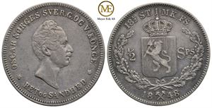 1/2 speciedaler 1848 Oscar I. Kv.1+